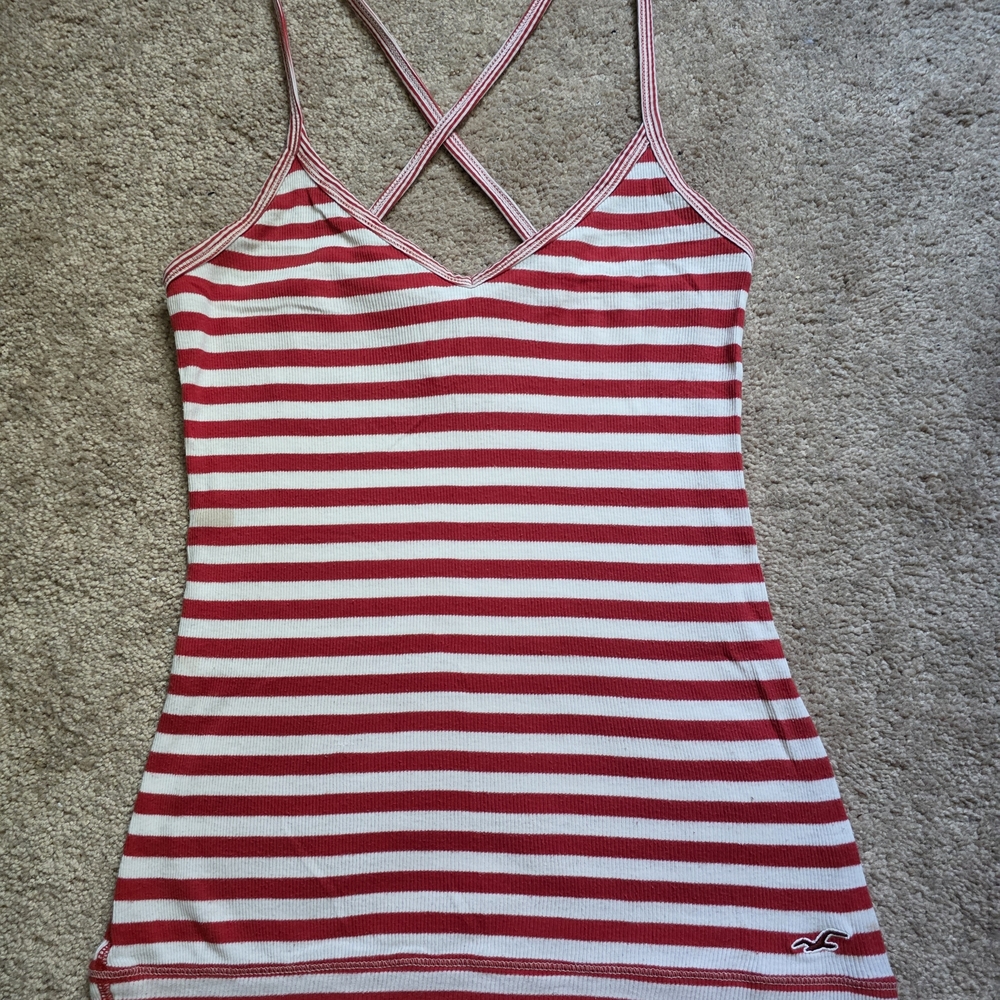 Hollister Red and White Striped Top